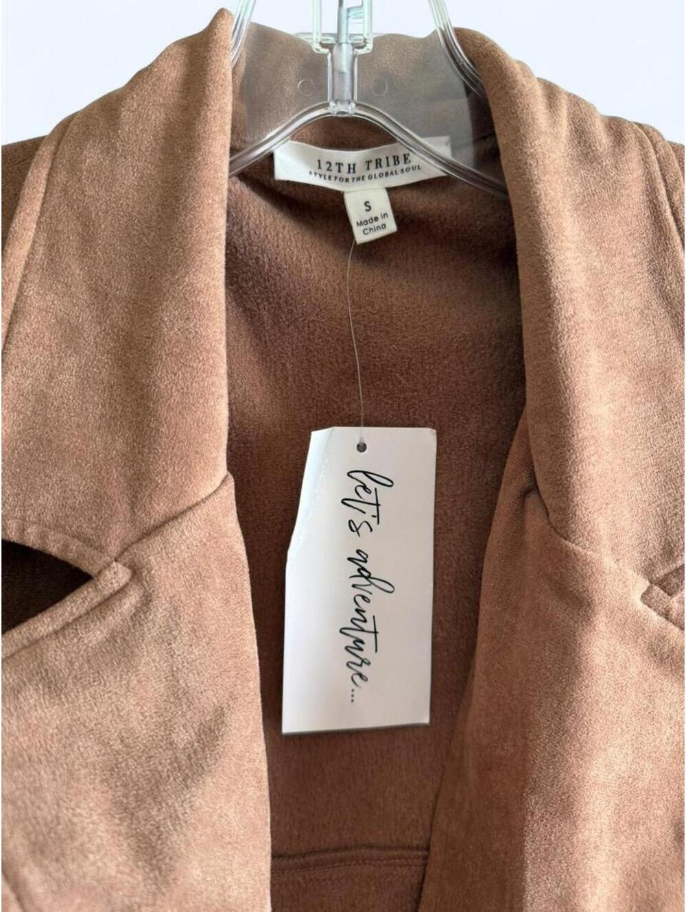 12th Tribe tan thin fringe jacket with zipper closure - Picture 3 of 5